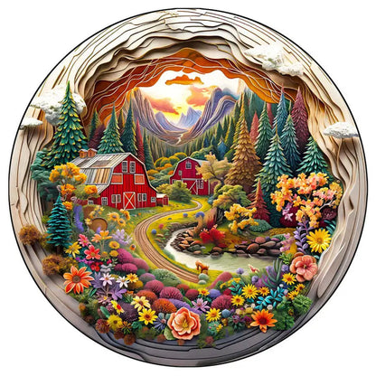 magnifique puzzle circulaire et de forme réaliste I Full Puzzle PAYSAGE FLEURIS ≈140 PCS