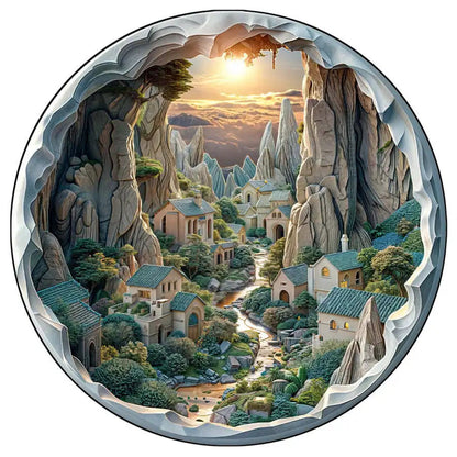 magnifique puzzle circulaire et de forme réaliste I Full Puzzle VILLAGE DES MONTAGNES ≈140 PCS