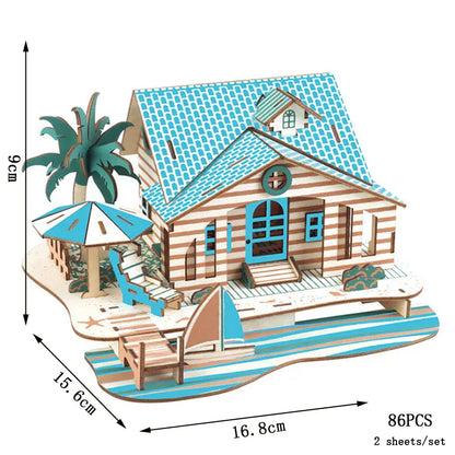 puzzle 3D en bois bus rétro style van I Full Puzzle VILLA DE BALI