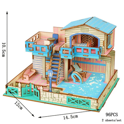 puzzle 3D en bois bus rétro style van I Full Puzzle PISCINE
