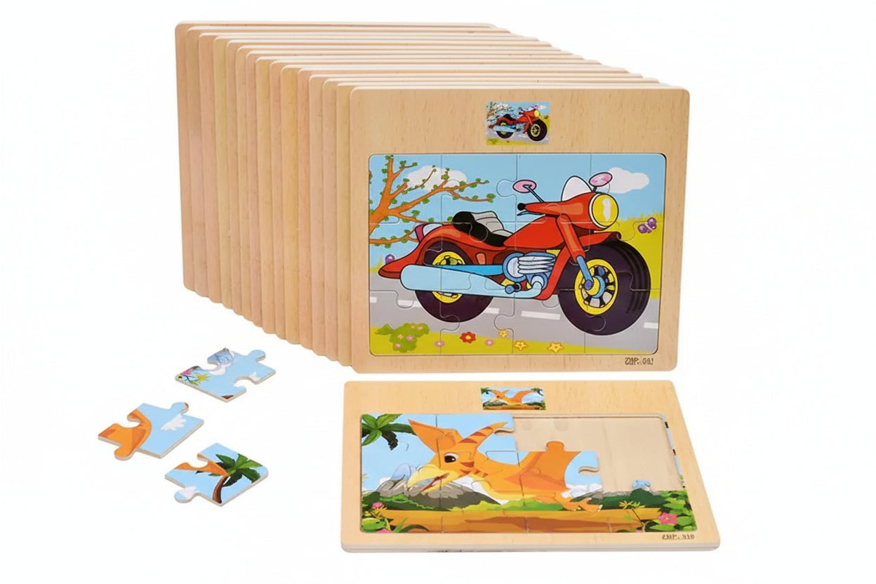 puzzle en bois 12 pièces moto animaux et autres I boutique1one