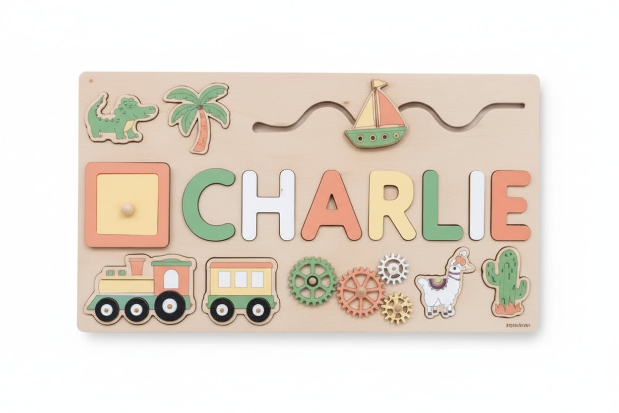 puzzle en bois pour enfant à personnaliser khaki(1-6letter)