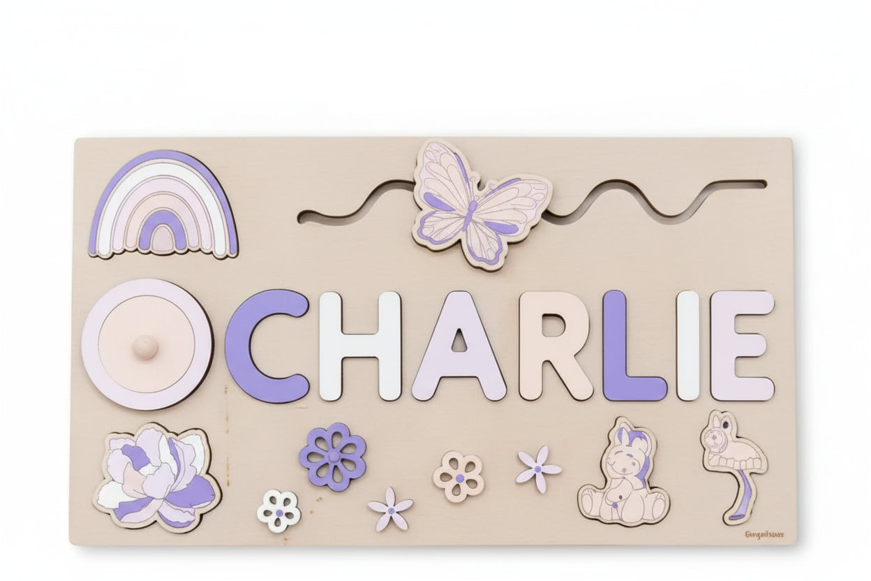 puzzle en bois pour enfant à personnaliser purple(1-6letter)