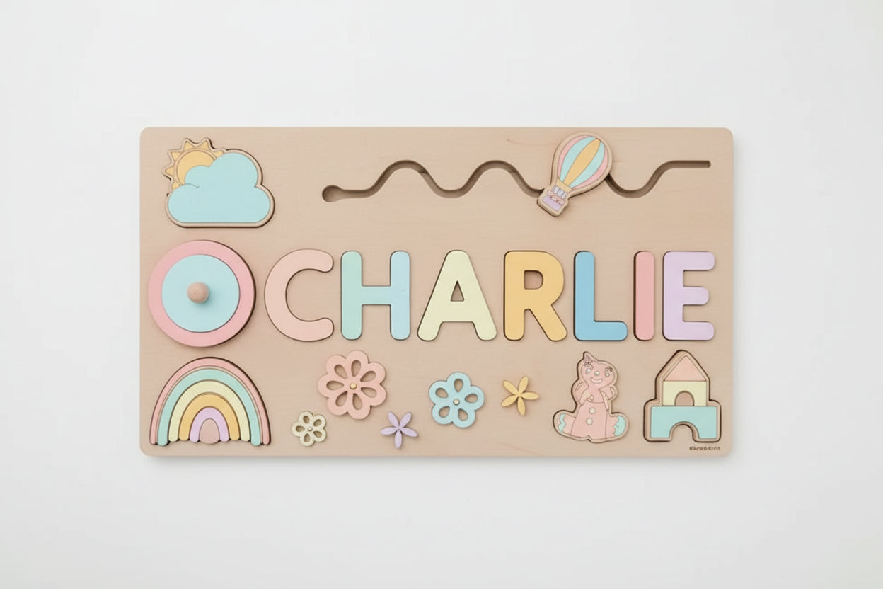 puzzle en bois pour enfant à personnaliser rainbow(1-6letter)