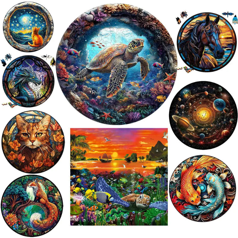 puzzle rond d'animaux marins et autres